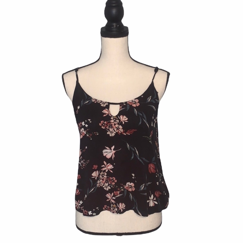 Be Cool Floral Print Camisole Tank Top Keyhole Detail Size Small
